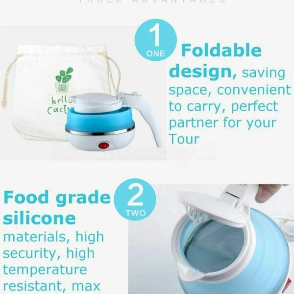 Fast Water Boiling 600 Ml Portable Kettle Quickly Silicone  Foldable Electric Sports Bottle