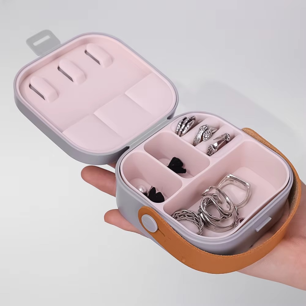 Jewelry Organizer Box | Portable Jewelry Storage Box | Sleek | Portable | Multi-functional Travel Jewelry Organizer | Durable | Compact Ring | Necklace | Earring Storage Boxes With Mirror | For Travel | Home | Gift Option – Random Color