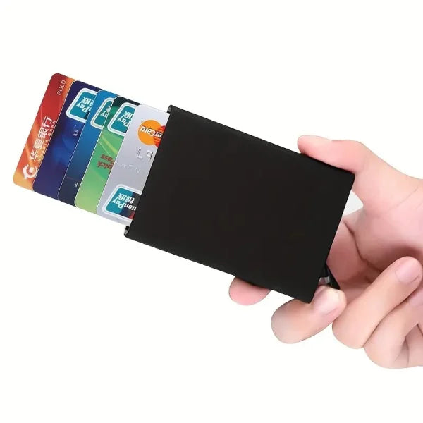 Pop_up credit Card Holder Wallet For Men & Women with Thin Aluminum Metal Wallet ( Black)