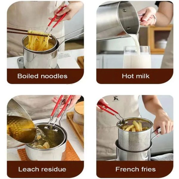 Stainless Steel Deep Fryer Pot With Strainer – Frying Pan – 1200ml Oil Capacity