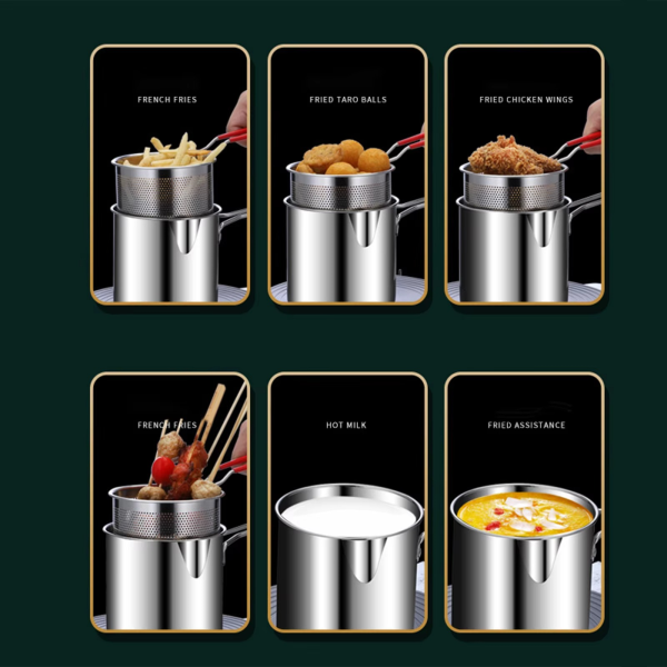 Stainless Steel Deep Fryer Pot With Strainer – Frying Pan – 1200ml Oil Capacity