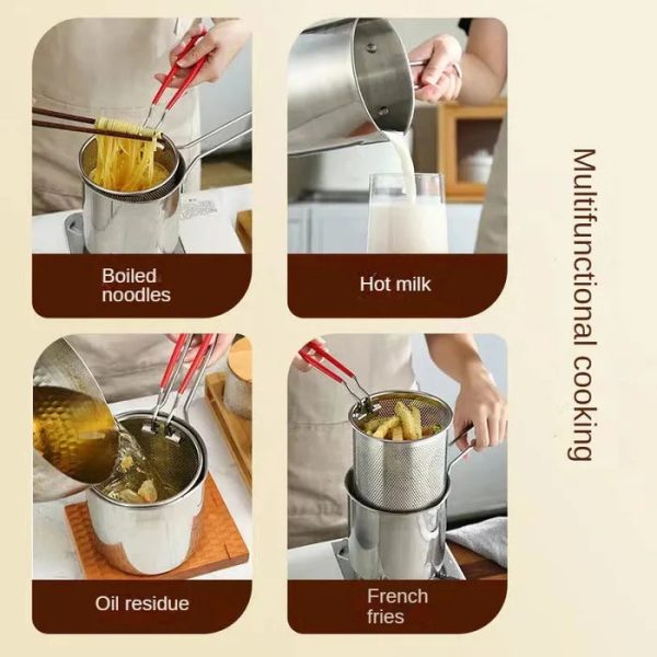 Stainless Steel Deep Fryer Pot With Strainer – Frying Pan – 1200ml Oil Capacity